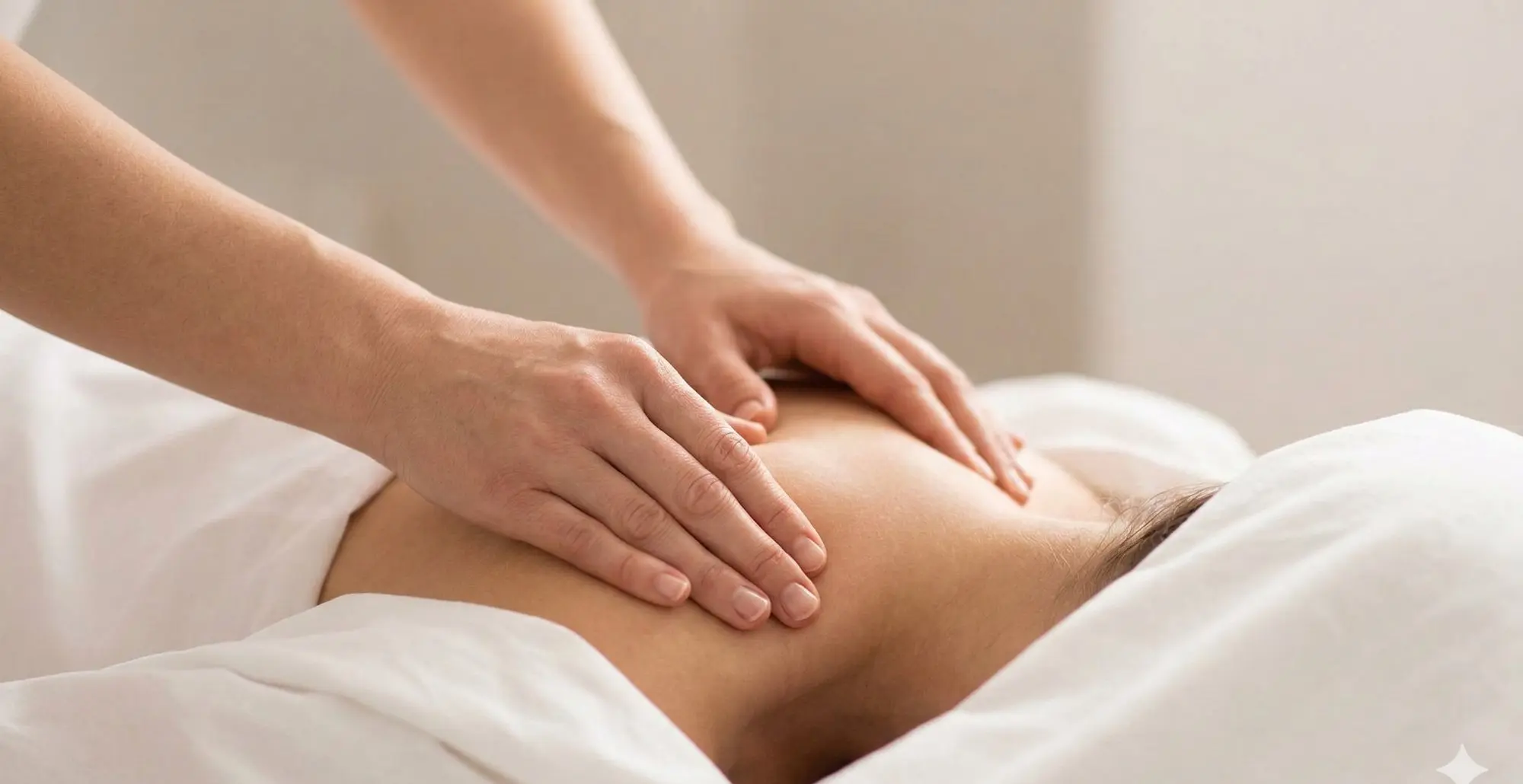 Séance de kinésithérapie — mains sur le dos, traitement thérapeutique