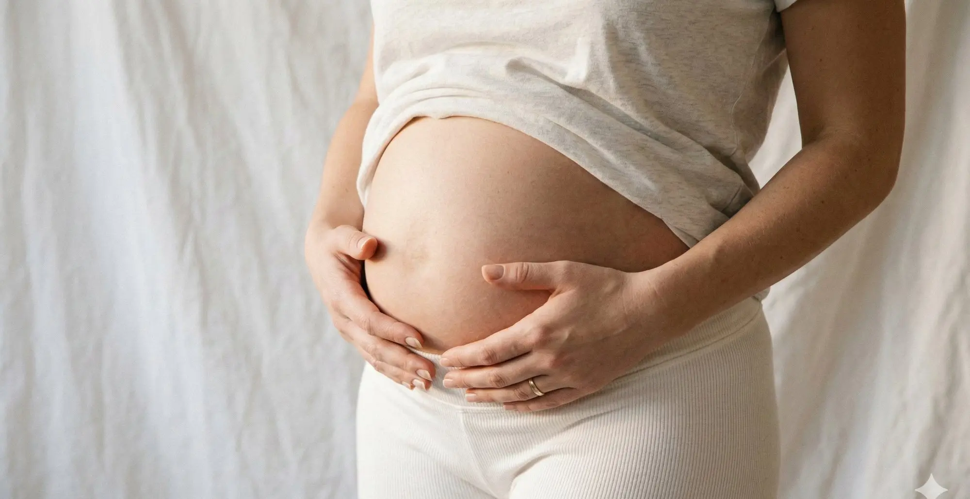 Accompagnement maternité — femme enceinte, vêtements blancs