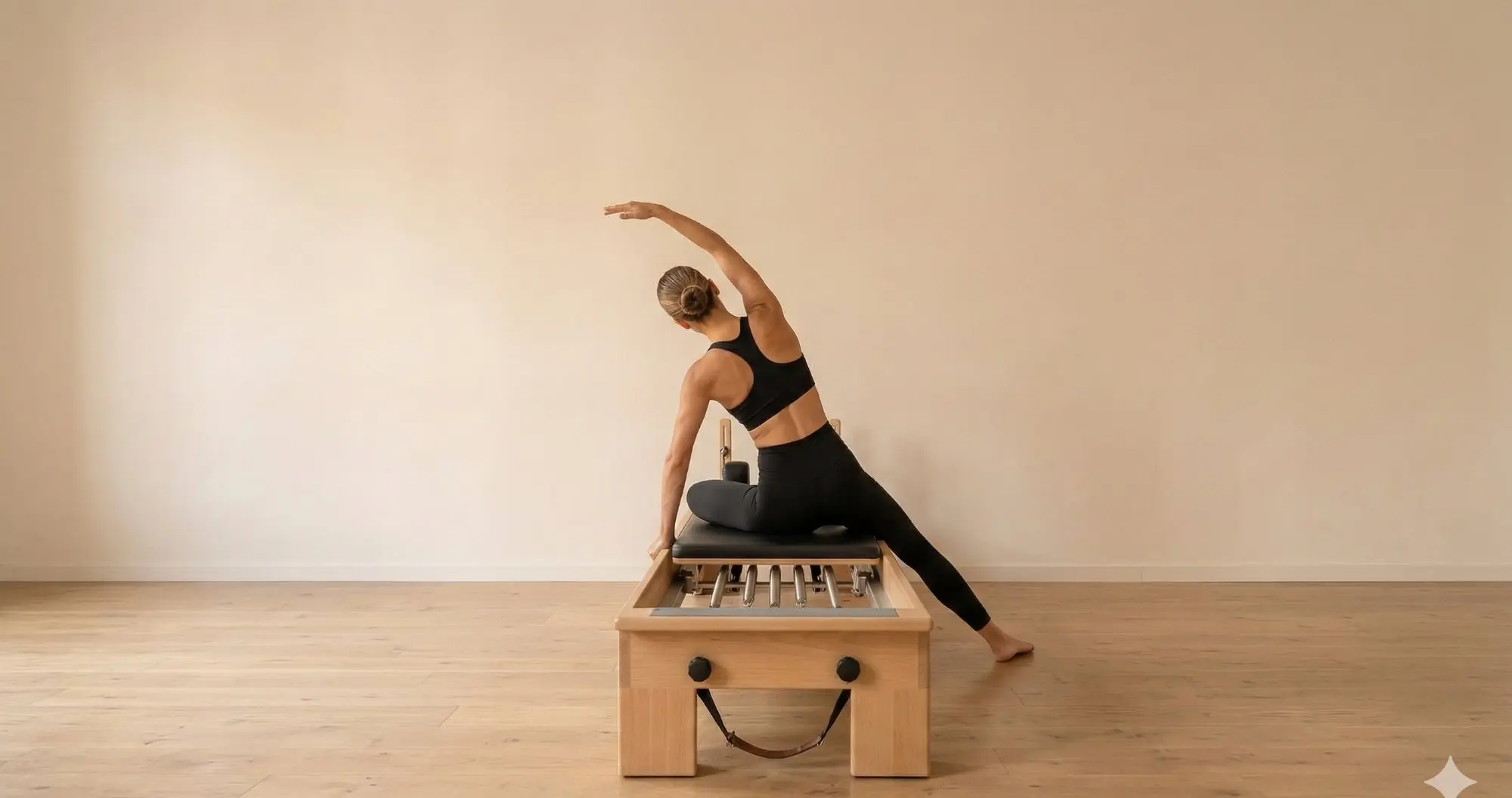 Étirement sur Reformer — studio Marina Pilates Barcelona